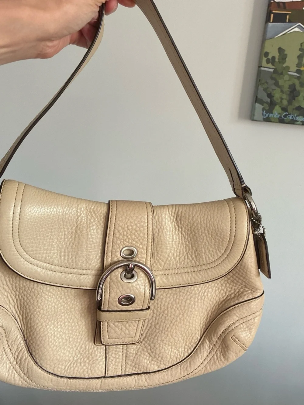 Cream Leather Shoulder Bag